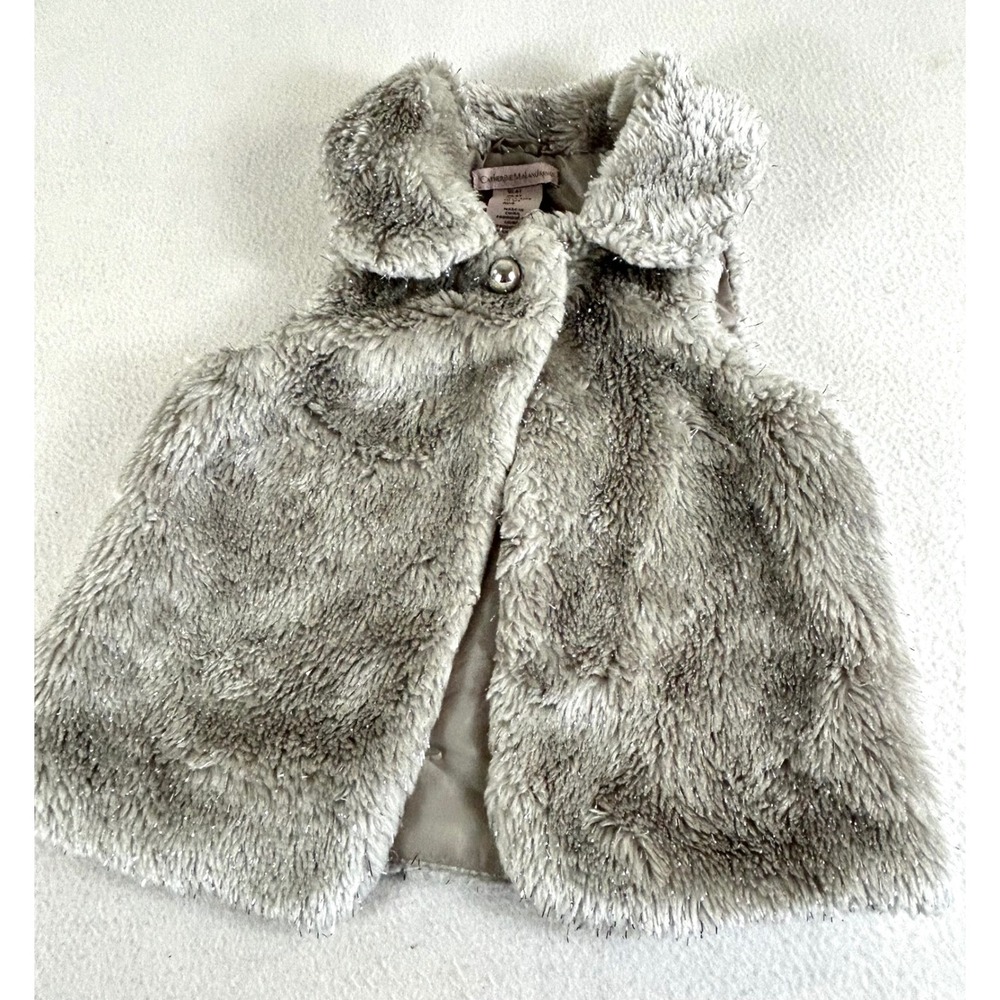 Catherine Malandrino‎ Faux Fur Vest Kids 4T Grey Sparkle Glam